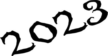 Beyaz arkaplanda 2023 metin imzası çizimi