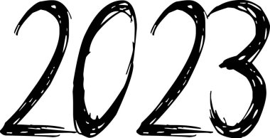 Beyaz arkaplanda 2023 metin imzası çizimi