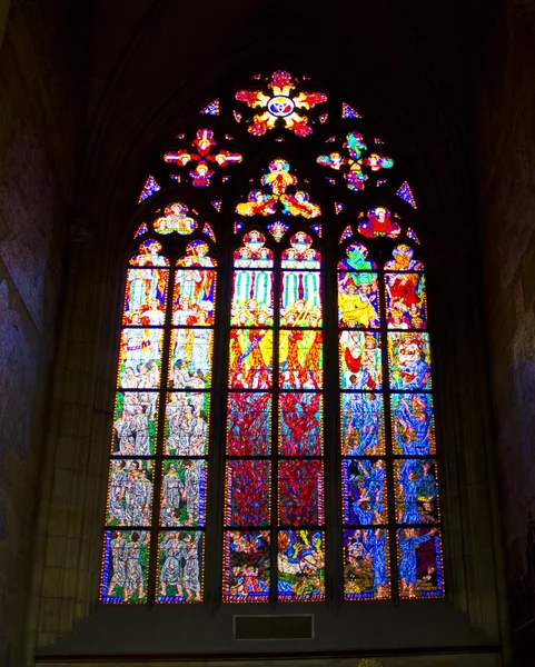 Gothic stained glass window in Prague (czech republic) — Stock Photo, Image