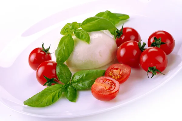 Mozzarella tomatoes basil — Stock Photo, Image