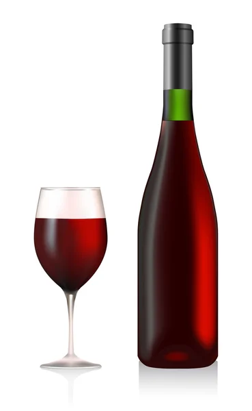Bottiglia e bicchiere con vino rosso — Vettoriale Stock