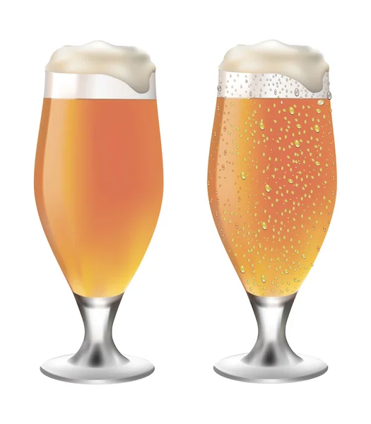 Cerveza blanca en vaso con gotas — Vector de stock