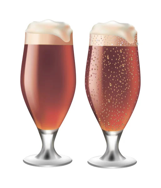 Röd öl i glas med droppar — Stock vektor
