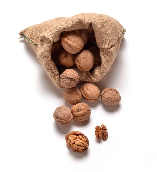 Walnuts and a bag — Stock Photo, Image
