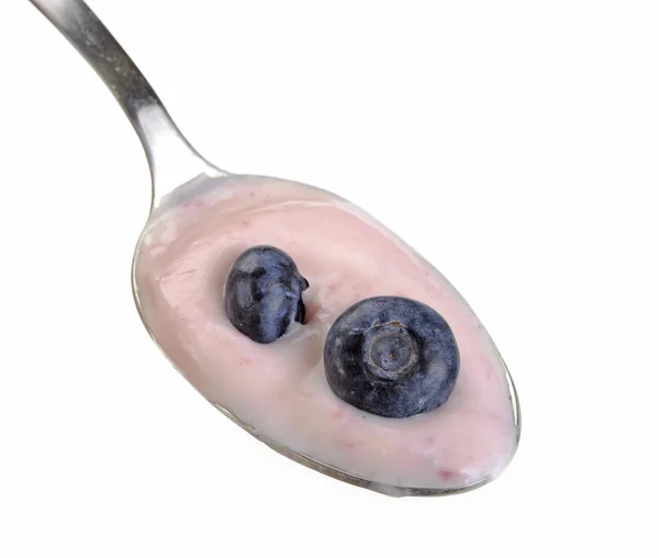 匙与蓝莓酸奶 — 图库照片