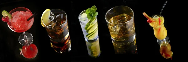 Set cocktails on black background — Stock Photo, Image