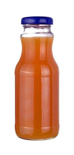 Peach juice in a little glass bottle — Stock Photo, Image