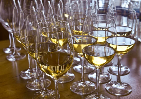 Glasses with wine on table — Stock Photo, Image