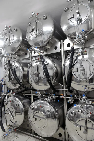 Row of tanks in microbrewery — Stock Photo, Image