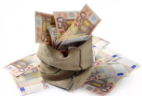 Zak met geld — Stockfoto