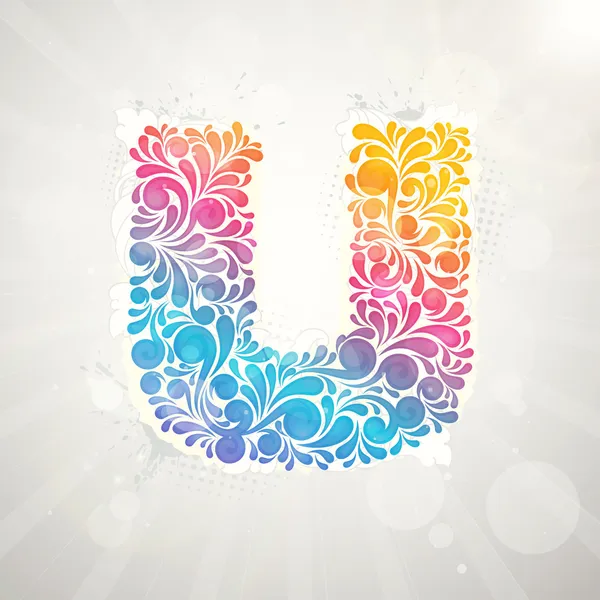 Colorful pattern alphabet. Letter U — Stock Vector