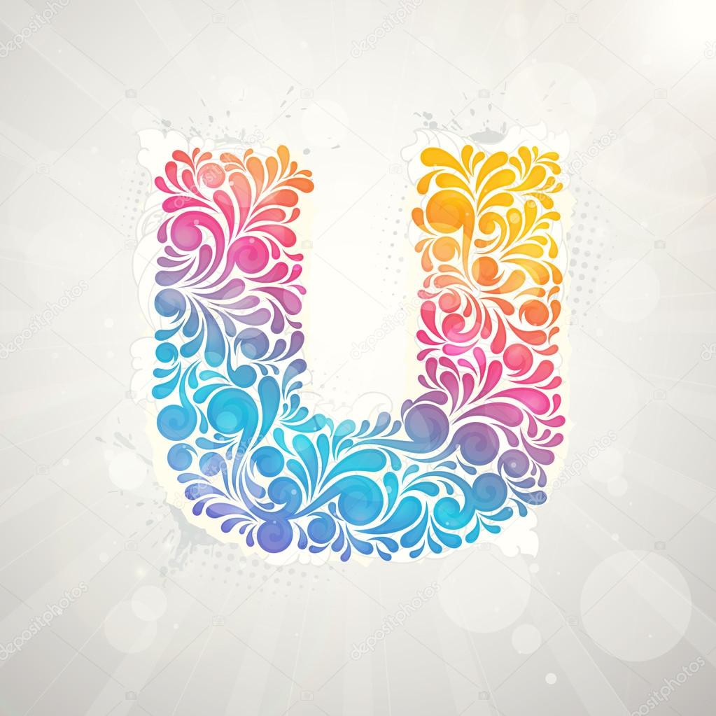 Colorful pattern alphabet. Letter U