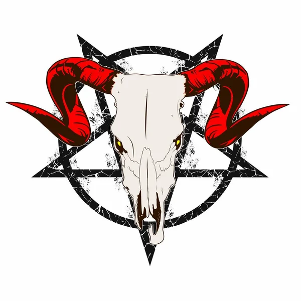 Baphomet Pentagramme Crâne Chèvre Vecteur Illustrationle Pentagramme Signe Lucifer Tête — Image vectorielle