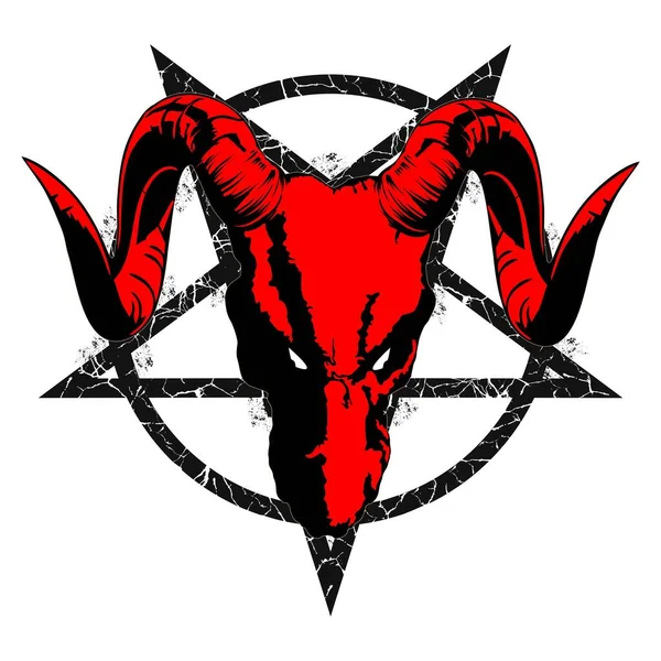 Baphomet Pentagramma Capra Teschio Vettore Illustrazione Pentagramma Segno Lucifero Testa — Vettoriale Stock