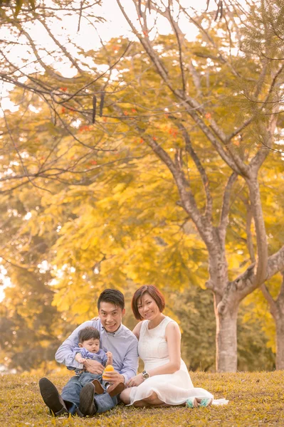 Asiático joven familia tener divertido al aire libre en otoño — Foto de Stock