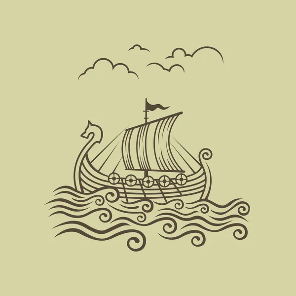 Normandos Drakkar Navio Transporte Viking Ilustração Vetorial — Vetor de Stock