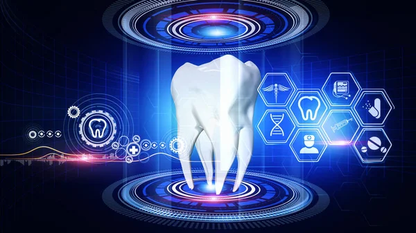 Analyse Menschlicher Zähne Virtuelle Realität3D Grafiken Mit Rotierendem Menschlichen Zahnmodell lizenzfreie Stockbilder