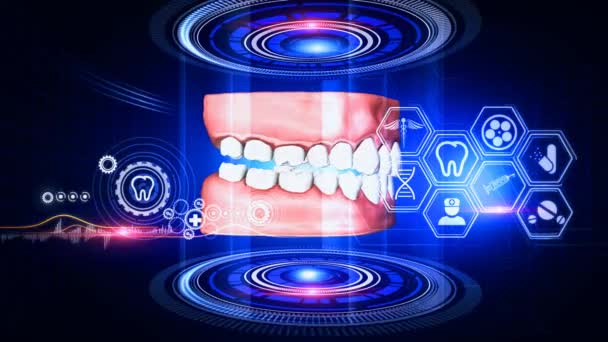 Analýza Lidských Zubů Virtuální Realitavirtuální Realita Grafika Zobrazující Rotující Model — Stock video
