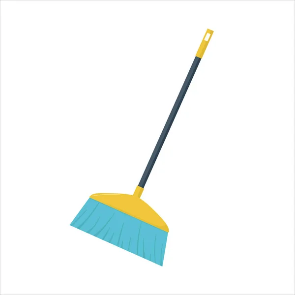 Big yellow-blue broom with long handle. Household implement from dust and dirt. — Vetor de Stock