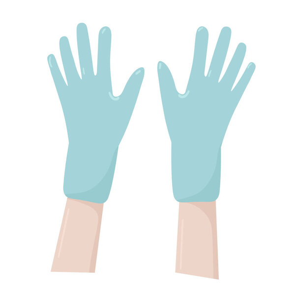 Vector latex gloves on hands in flat design. For the concept of epidemic prevention or antibacterial, disinfection, home