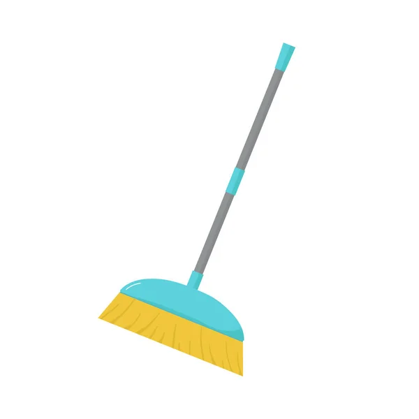 Big vector yellow broom with long handle. Household implement from dust and dirt. — Vetor de Stock