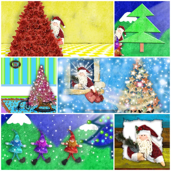 Card merry christmas santa collage — Stock Photo, Image