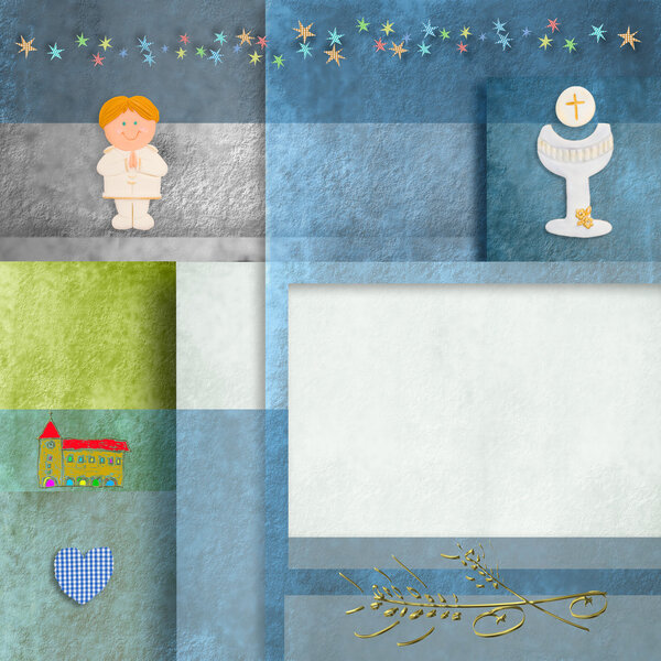 Holy communion invitations frame, blonde boy