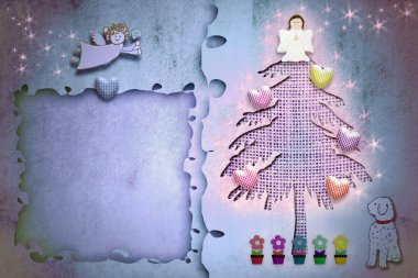 Noel tebrik kare kartı şirin köknar ağacı
