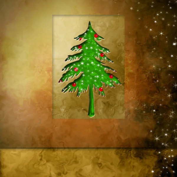 Golden background christmas tree — Stock Photo, Image