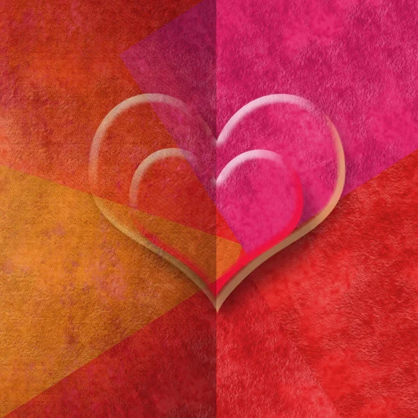 Two hearts romantic card in red tones, copy space — Stock Photo, Image