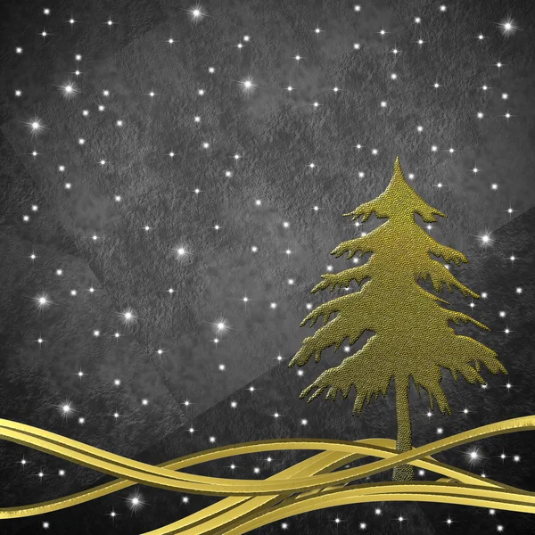 Tarjeta de felicitación de Navidad, árbol de Navidad de oro — Foto de Stock