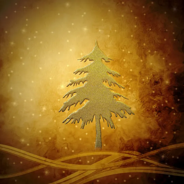 Golden Christmas tree, Christmas greeting card background — Stock Photo, Image