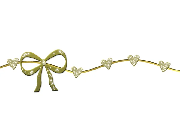 Grinalda dourada com arco de presente e corações brilhantes — Fotografia de Stock