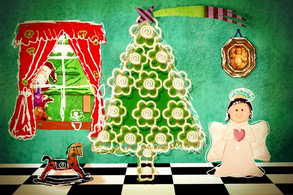 Rolig julafton på hem, vykort — Stockfoto