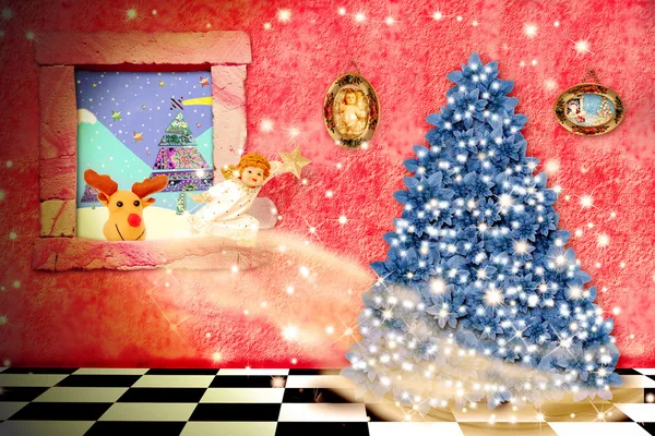 Fröhliches Kind Weihnachten magische Szene — Stockfoto