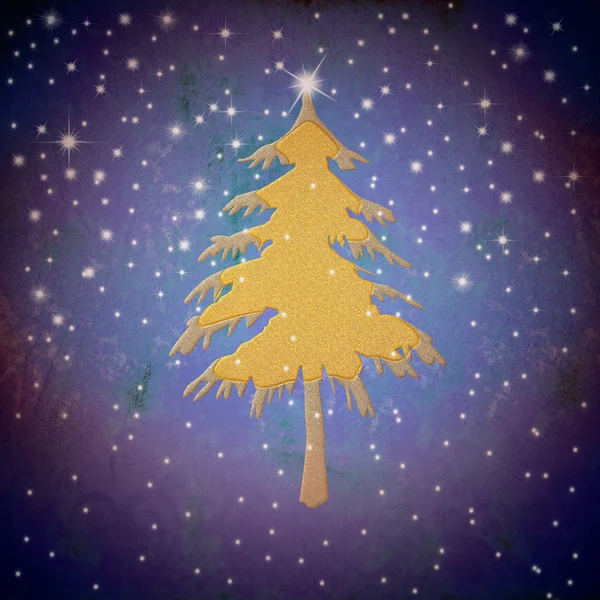 Sapin d'or de Noël, ciel étoilé — Photo