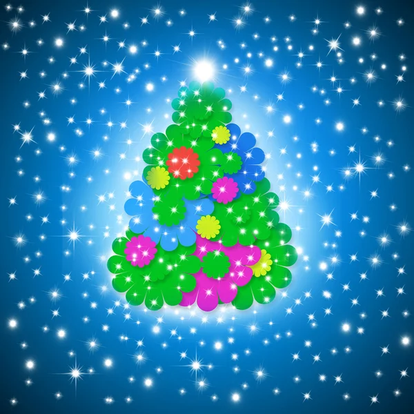 Joyeux Noël carte, arbre drôle de fleurs multicolores — Photo