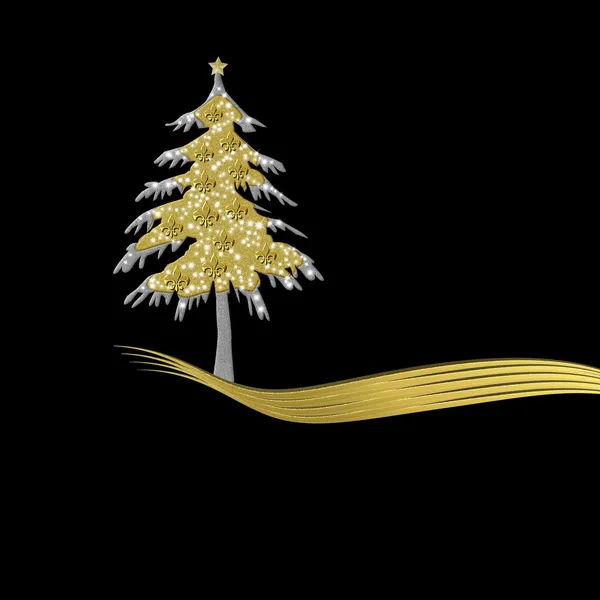 Elegante biglietto natalizio in oro e nero, ornamento ad albero con fle — Foto Stock