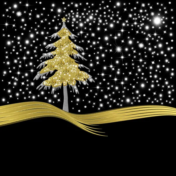 Noel kartı altın ağaç altın Zambak çiçeği ile süslü — Stok fotoğraf