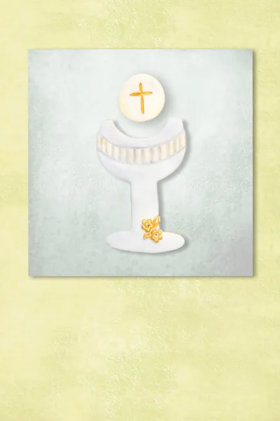 かわいいチャリス最初の聖体拝領の招待状カード — ストック写真