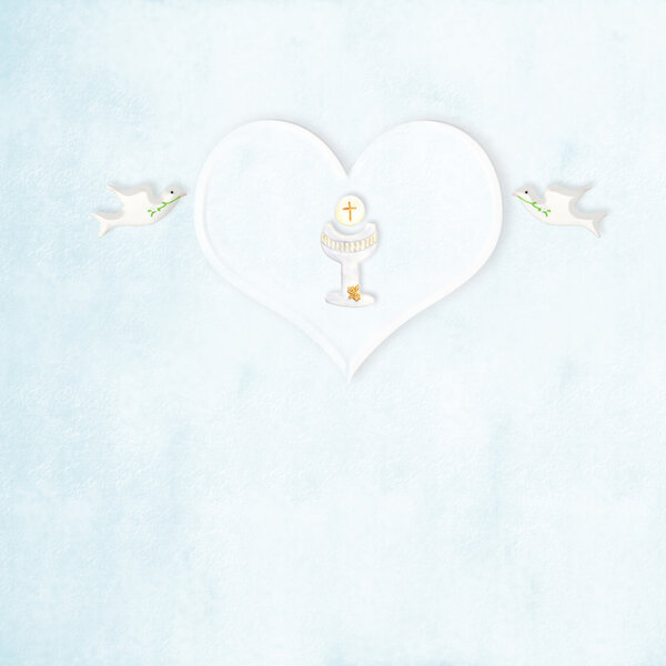 Chalice heart and doves First communion card