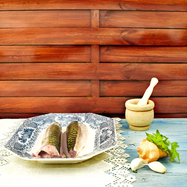 Lade van vis en koken ingrediënten — Stockfoto