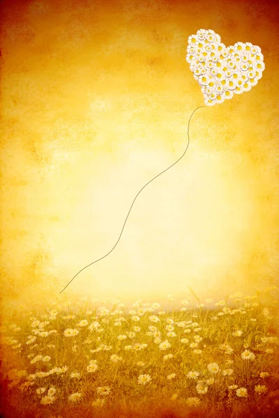 Love Balloon on meadow of daisies — Stock Photo, Image