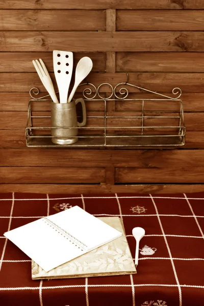 Notebook of recipes in country kitchen — Stock Photo, Image