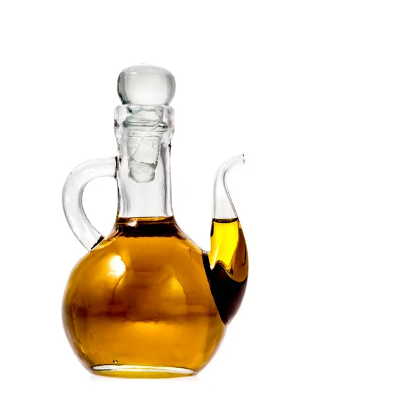 Оливковое Масло Первого Холодного Прессования Стеклянной Бутылке Белом Фоне — стоковое фото