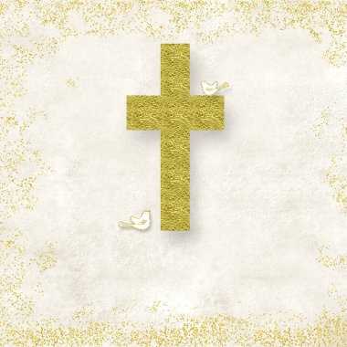 Tasarım için Hıristiyan sembolü. İsa 'nın Haçı ve bej kağıt üzerinde iki güvercin fotokopi alanı, kare resim.