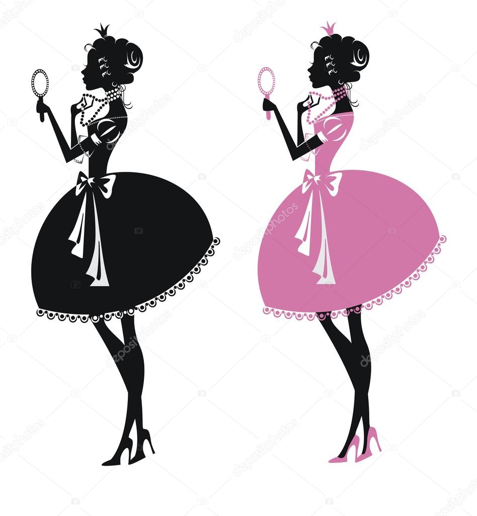 Two silhouettes beautiful princesses
