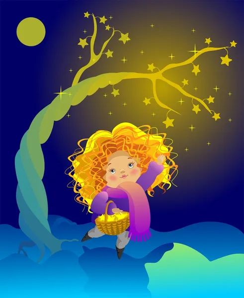 The little girl and the magic tree — Stock Vector