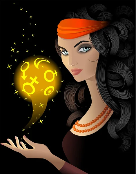 Fortune-teller with a magic ball — Stock Vector