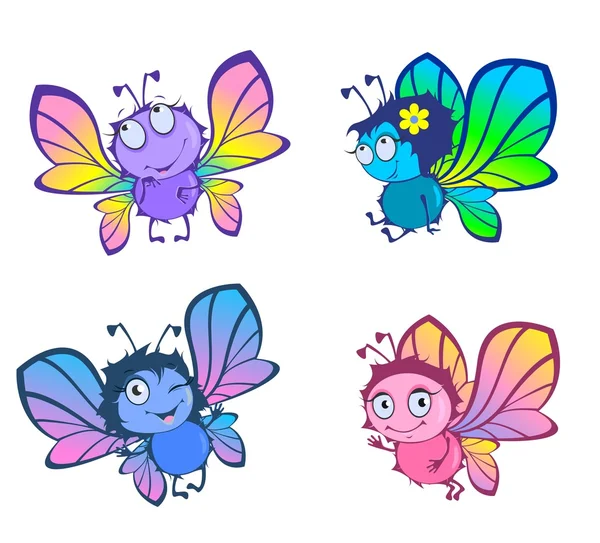 Quatre papillons drôles — Image vectorielle